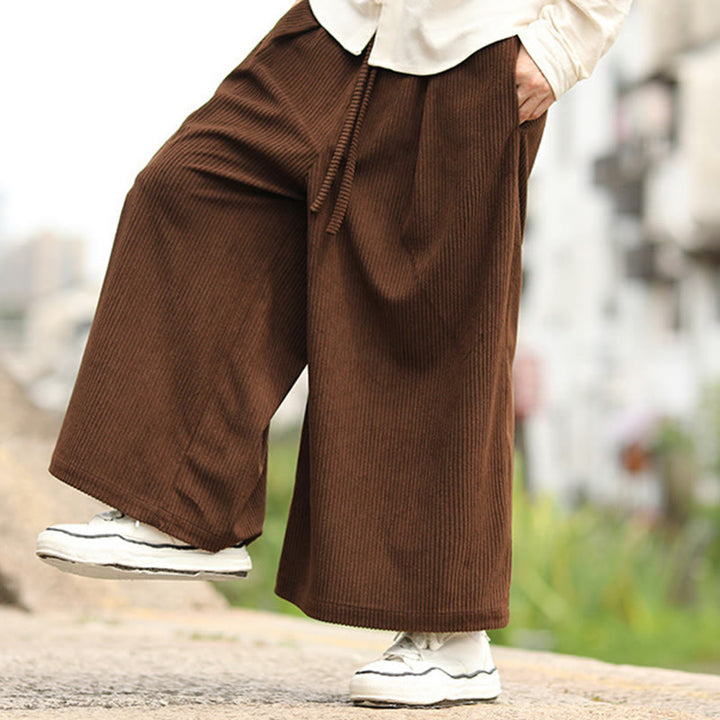 Pantalones anchos de pana con diseño de cordón y bolsillos para hombre, de color liso, con estampado de Buddha Stones. - image 19