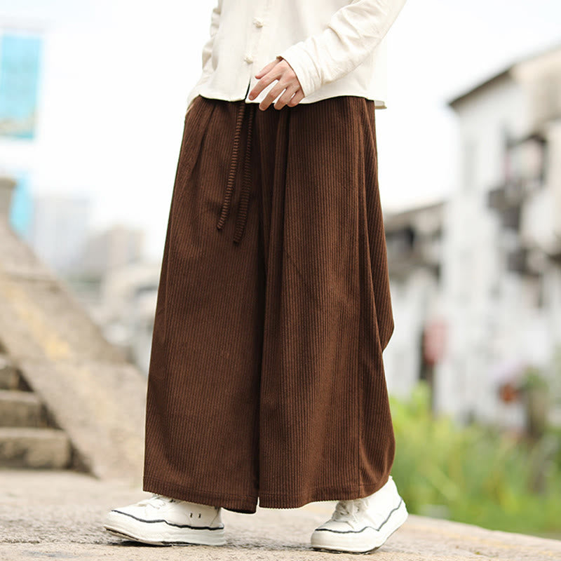 Pantalones anchos de pana con diseño de cordón y bolsillos para hombre, de color liso, con estampado de Buddha Stones. - image 16