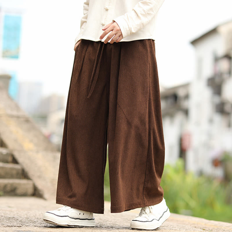 Pantalones anchos de pana con diseño de cordón y bolsillos para hombre, de color liso, con estampado de Buddha Stones. - image 18