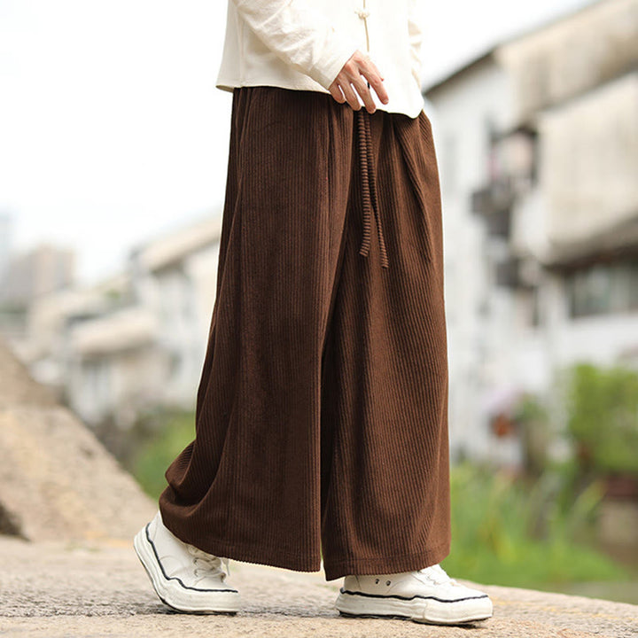 Pantalones anchos de pana con diseño de cordón y bolsillos para hombre, de color liso, con estampado de Buddha Stones. - image 14