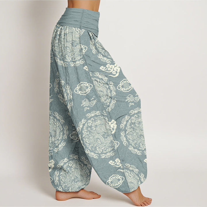 Pantalones Buddha Stones con estampado de nubes y dragón de color claro para mujer, con cintura elástica - image 2