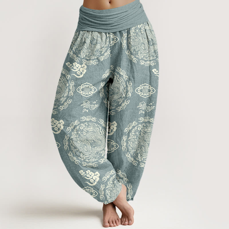Pantalones Buddha Stones con estampado de nubes y dragón de color claro para mujer, con cintura elástica - Azul claro - US16，UK/AU20，EU48 (3XL) - image 0