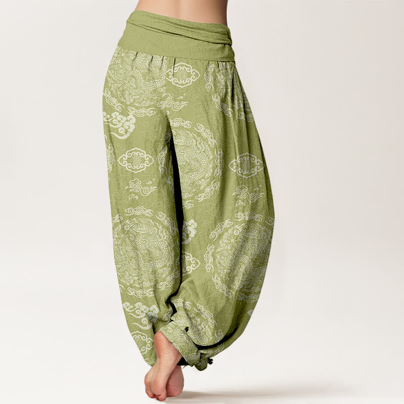 Pantalones Buddha Stones con estampado de nubes y dragón de color claro para mujer, con cintura elástica - image 6