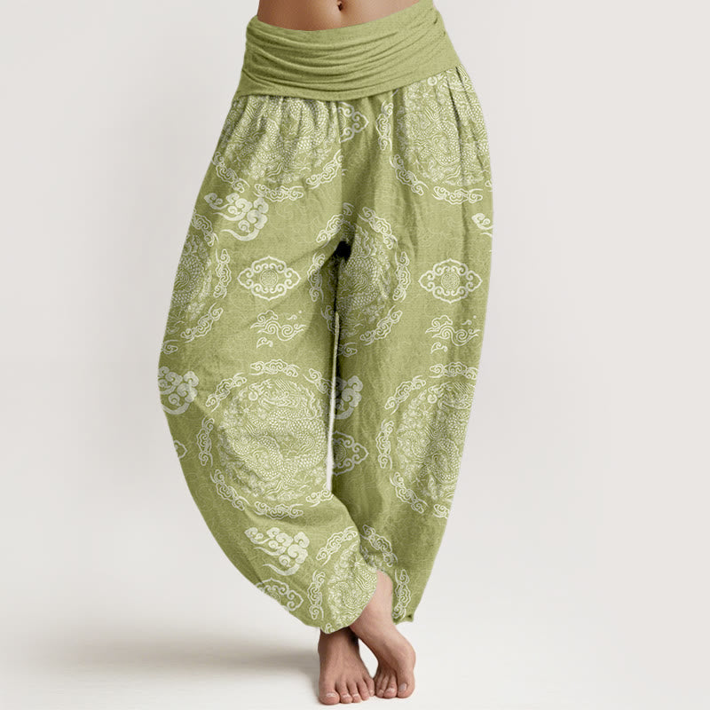 Pantalones Buddha Stones con estampado de nubes y dragón de color claro para mujer, con cintura elástica - AmarilloVerde - US16，UK/AU20，EU48 (3XL) - image 5