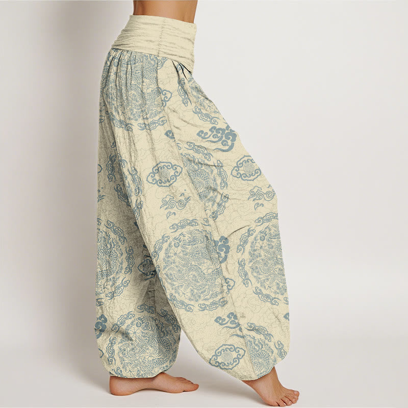 Pantalones Buddha Stones con estampado de nubes y dragón de color claro para mujer, con cintura elástica - image 10