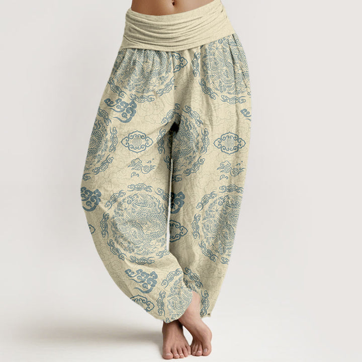 Pantalones Buddha Stones con estampado de nubes y dragón de color claro para mujer, con cintura elástica - LimónChiffon - US16，UK/AU20，EU48 (3XL) - image 8