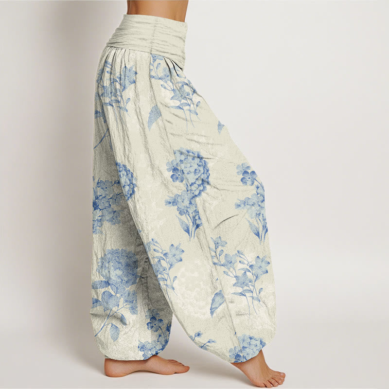 Pantalones Buddha Stones de algodón con estampado de hortensias y flores agrupadas para mujer, con cintura elástica - image 2
