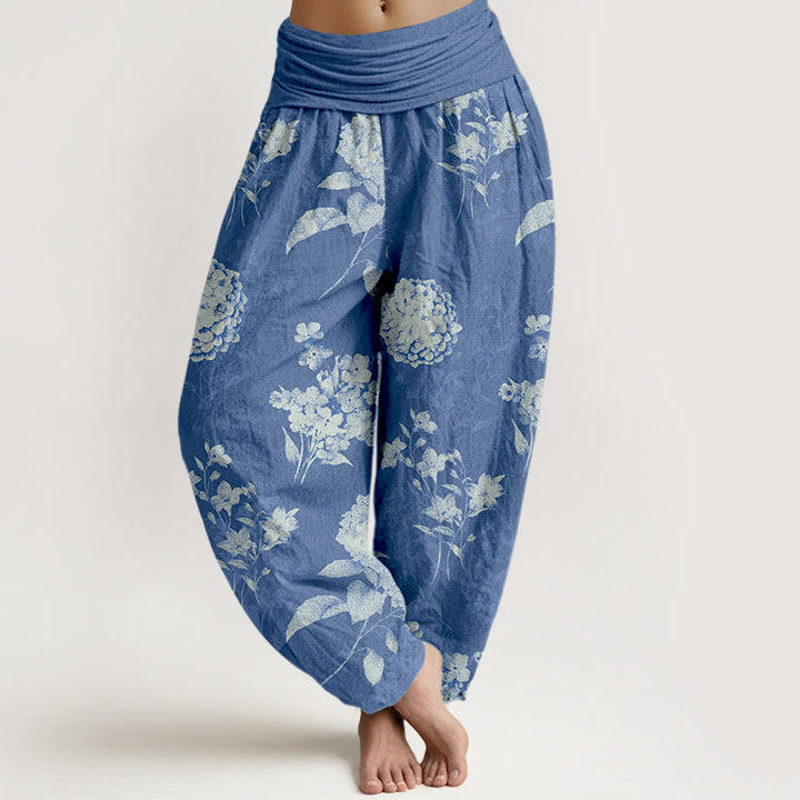 Pantalones Buddha Stones de algodón con estampado de hortensias y flores agrupadas para mujer, con cintura elástica - Azul real - US16，UK/AU20，EU48 (3XL) - image 5