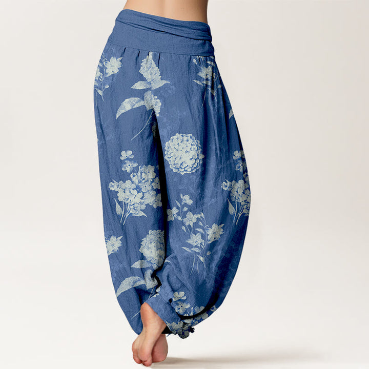 Pantalones Buddha Stones de algodón con estampado de hortensias y flores agrupadas para mujer, con cintura elástica - image 6
