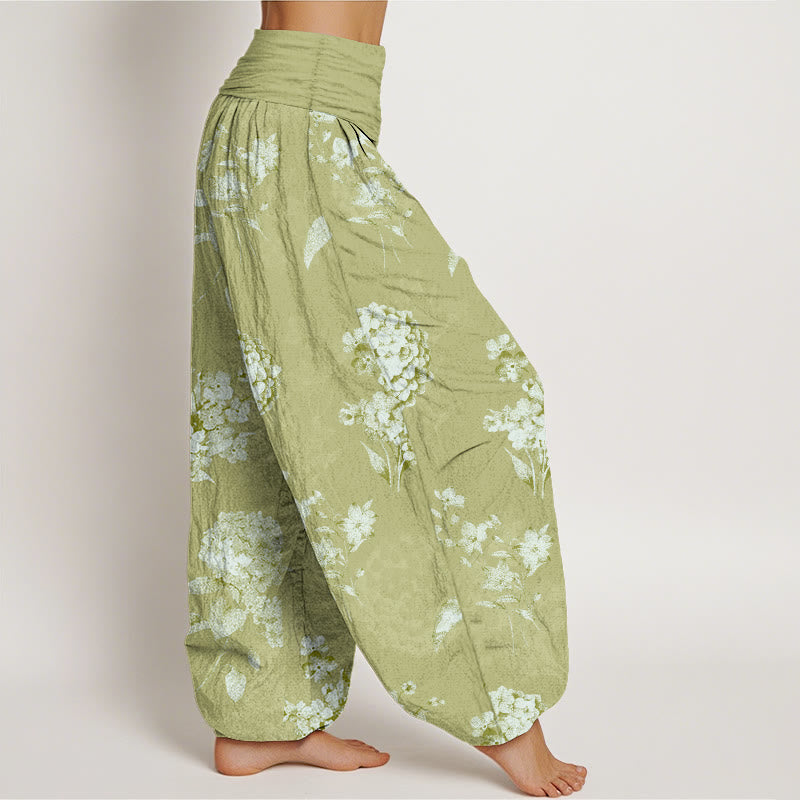 Pantalones Buddha Stones de algodón con estampado de hortensias y flores agrupadas para mujer, con cintura elástica - image 10