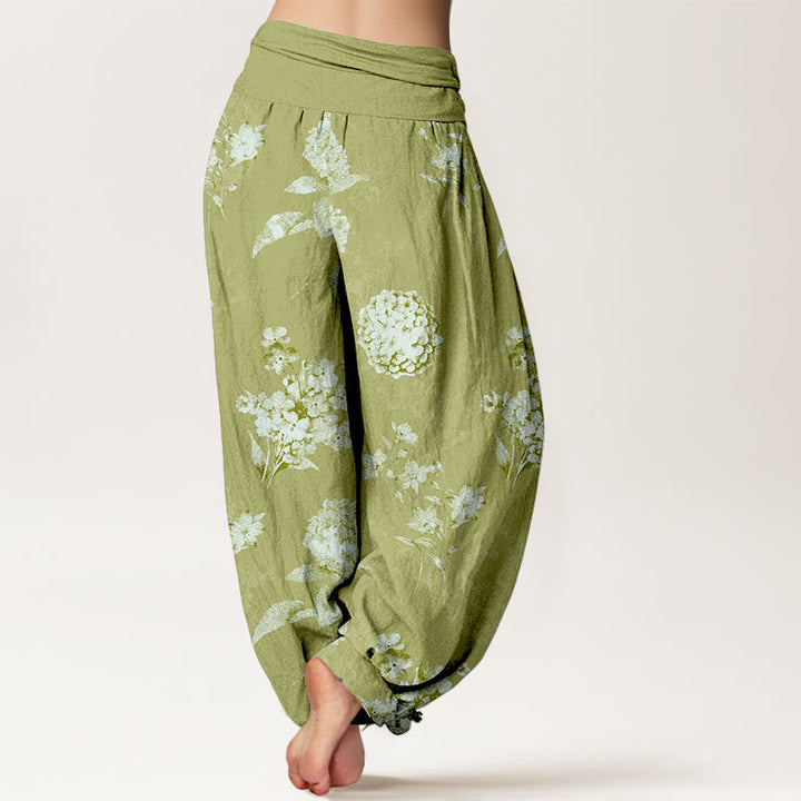 Pantalones Buddha Stones de algodón con estampado de hortensias y flores agrupadas para mujer, con cintura elástica - image 9