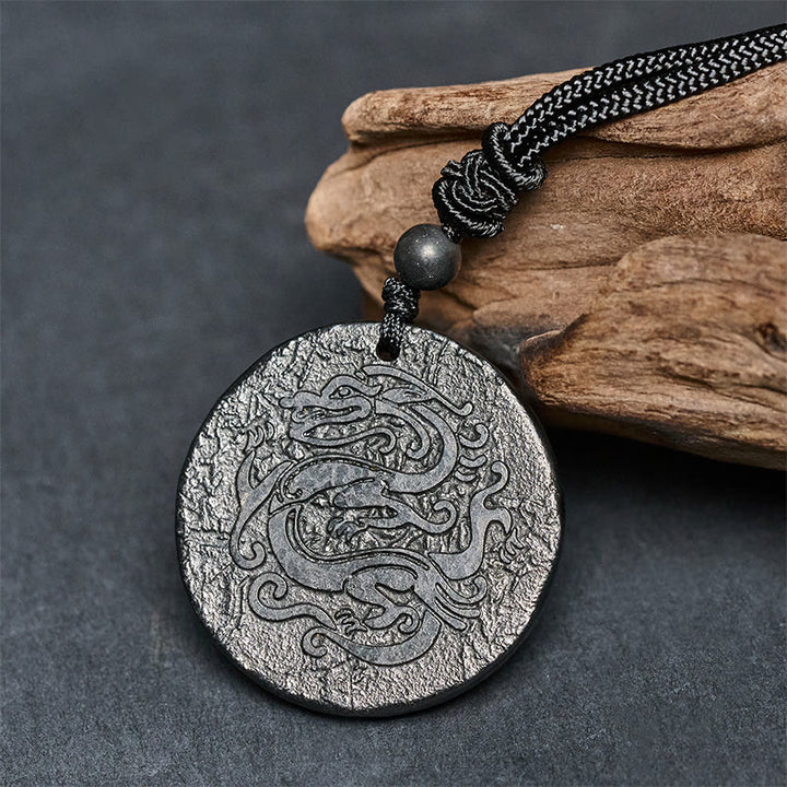 Collar con colgante de fuerza interior de piedra de shungita auténtica con diseño de dragón tallado en Buddha Stones - image 3