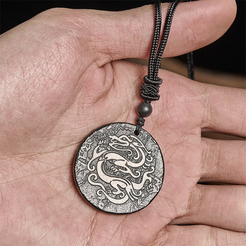 Collar con colgante de fuerza interior de piedra de shungita auténtica con diseño de dragón tallado en Buddha Stones - image 4