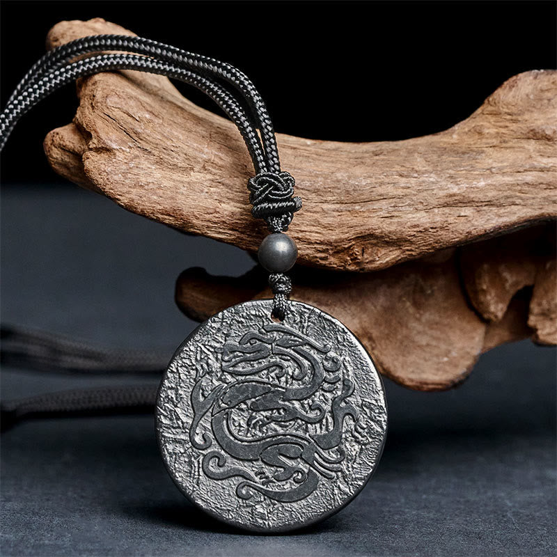Collar con colgante de fuerza interior de piedra de shungita auténtica con diseño de dragón tallado en Buddha Stones - image 2