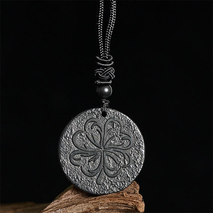 Collar con colgante de piedra de shungita auténtica con Buddha Stones de cuatro hojas y piedra de grafito para protección. - image 1