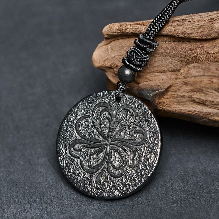 Collar con colgante de piedra de shungita auténtica con Buddha Stones de cuatro hojas y piedra de grafito para protección. - image 3