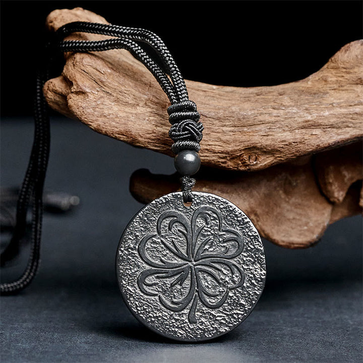 Collar con colgante de piedra de shungita auténtica con Buddha Stones de cuatro hojas y piedra de grafito para protección. - image 2