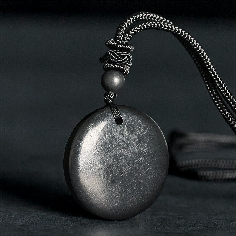 Collar con colgante de piedra de shungita auténtica, redonda y geométrica , con Buddha Stones y fuerza interior - Piedra de shungita (Diámetro: 30 mm) - image 0