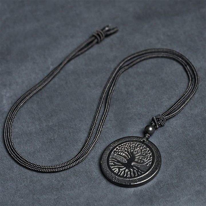 Collar con colgante de protección de piedra de shungita auténtica con patrón tallado del Árbol de la Vida y Buddha Stones - image 5