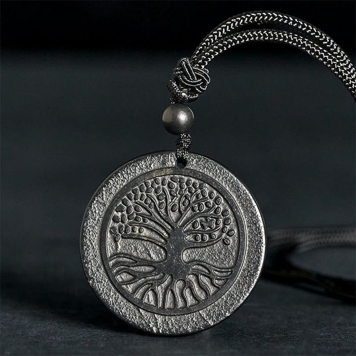 Collar con colgante de protección de piedra de shungita auténtica con patrón tallado del Árbol de la Vida y Buddha Stones - El Árbol de la Vida (Conexión con la Iluminación ♥) - 35-40 mm - image 0