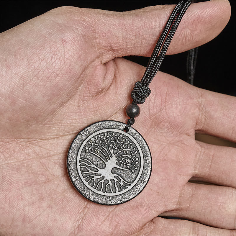 Collar con colgante de protección de piedra de shungita auténtica con patrón tallado del Árbol de la Vida y Buddha Stones - image 4