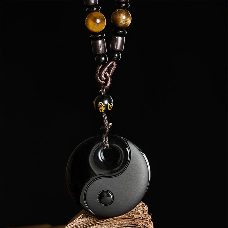 Collar con colgante de obsidiana negra con Buddha Stones, símbolo Yin Yang, Om Mani Padme Hum - image 1
