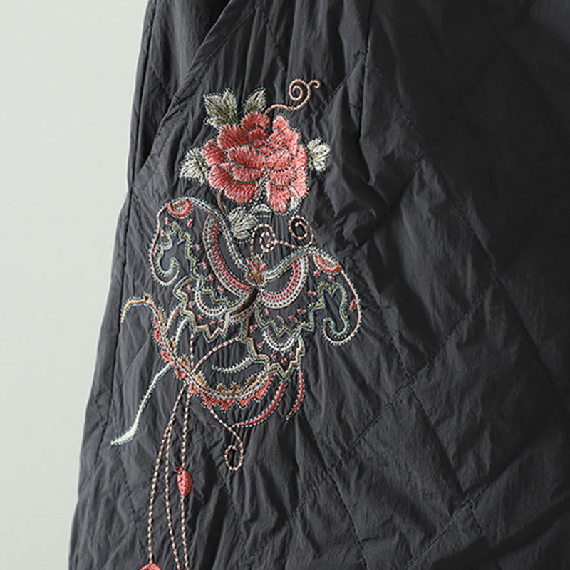 Pantalones gruesos de algodón con estampado de rombos y flores rosas de Buddha Stones para mujer con bolsillos - image 13