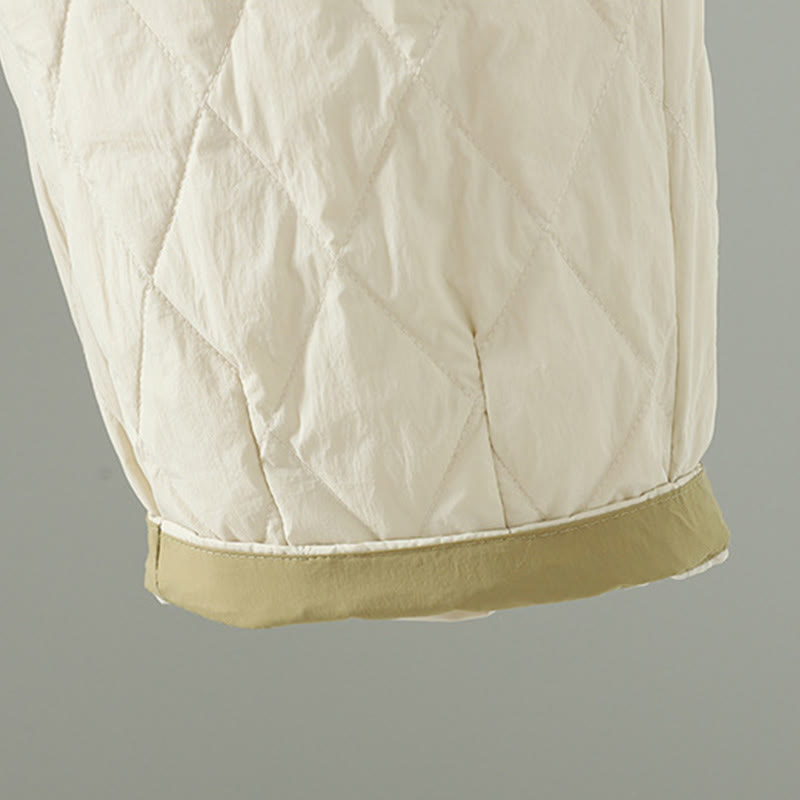 Pantalones gruesos de algodón con estampado de rombos y flores rosas de Buddha Stones para mujer con bolsillos - image 8