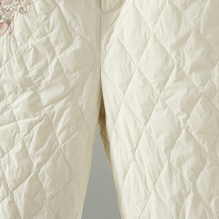 Pantalones gruesos de algodón con estampado de rombos y flores rosas de Buddha Stones para mujer con bolsillos - image 4