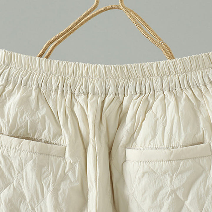 Pantalones gruesos de algodón con estampado de rombos y flores rosas de Buddha Stones para mujer con bolsillos - image 10