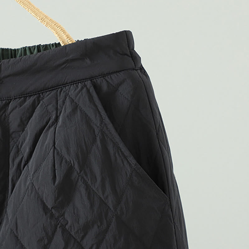 Pantalones gruesos de algodón con estampado de rombos y flores rosas de Buddha Stones para mujer con bolsillos - image 14