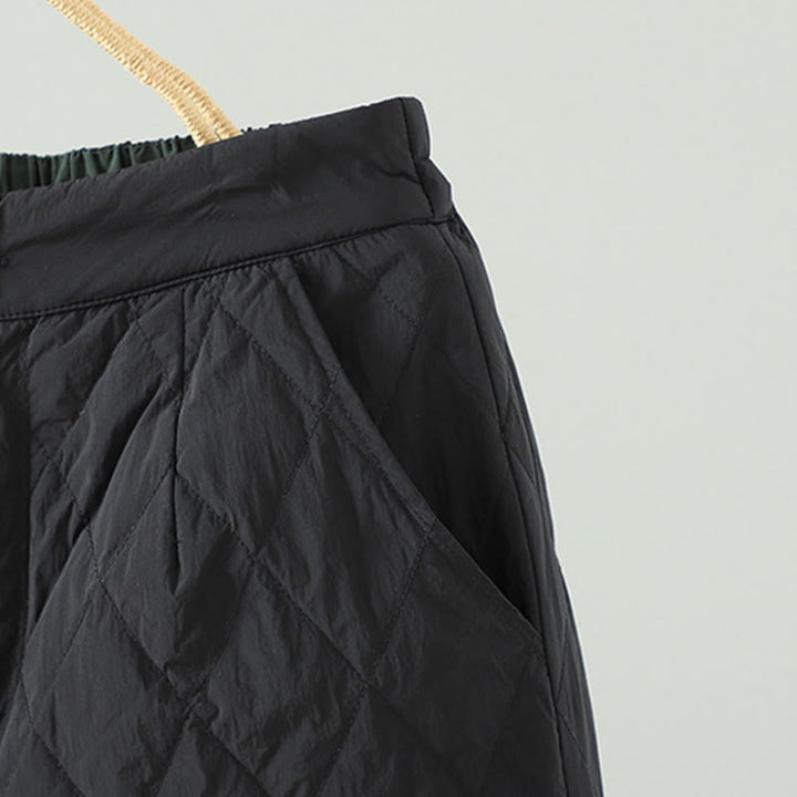 Pantalones gruesos de algodón con estampado de rombos y flores rosas de Buddha Stones para mujer con bolsillos - image 14