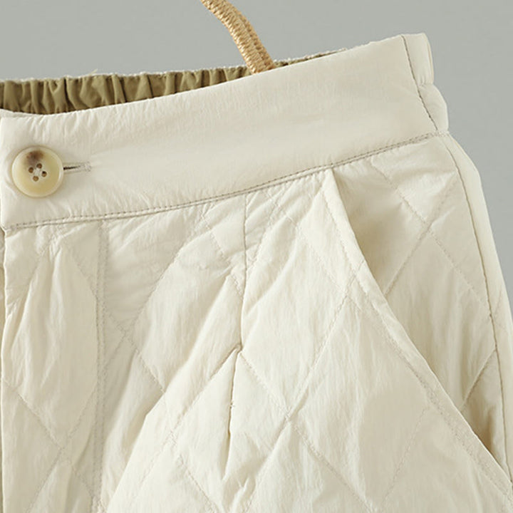 Pantalones gruesos de algodón con estampado de rombos y flores rosas de Buddha Stones para mujer con bolsillos - image 7