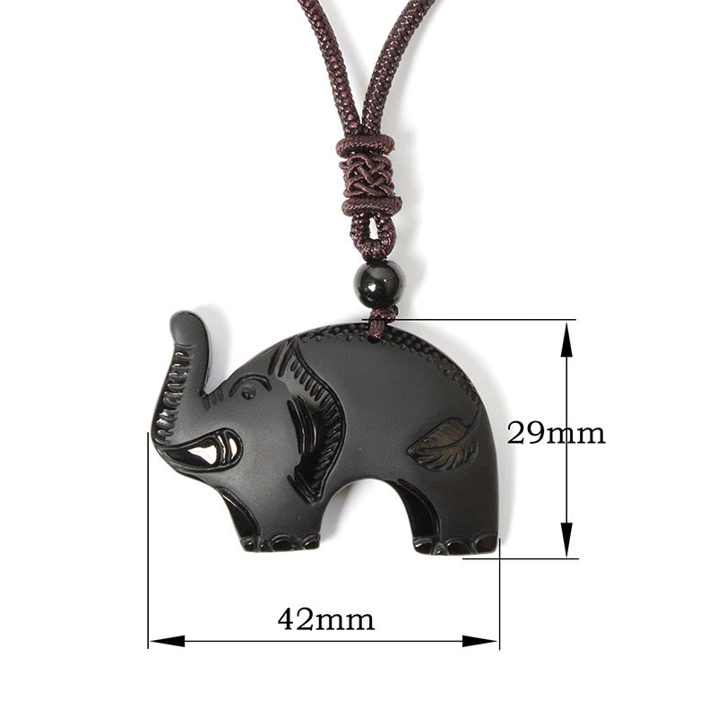 Collar con colgante de obsidiana negra con símbolo de elefante tallado en Buddha Stones. - image 9