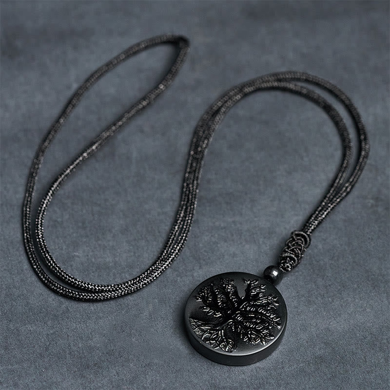 Collar con colgante de obsidiana negra con diseño de árbol de la vida y Buddha Stones - image 5