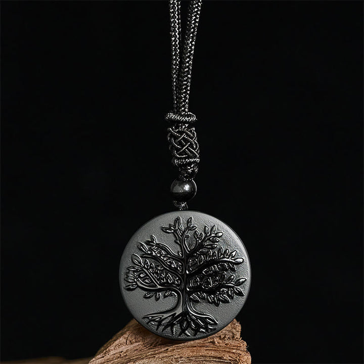 Collar con colgante de obsidiana negra con diseño de árbol de la vida y Buddha Stones - image 2