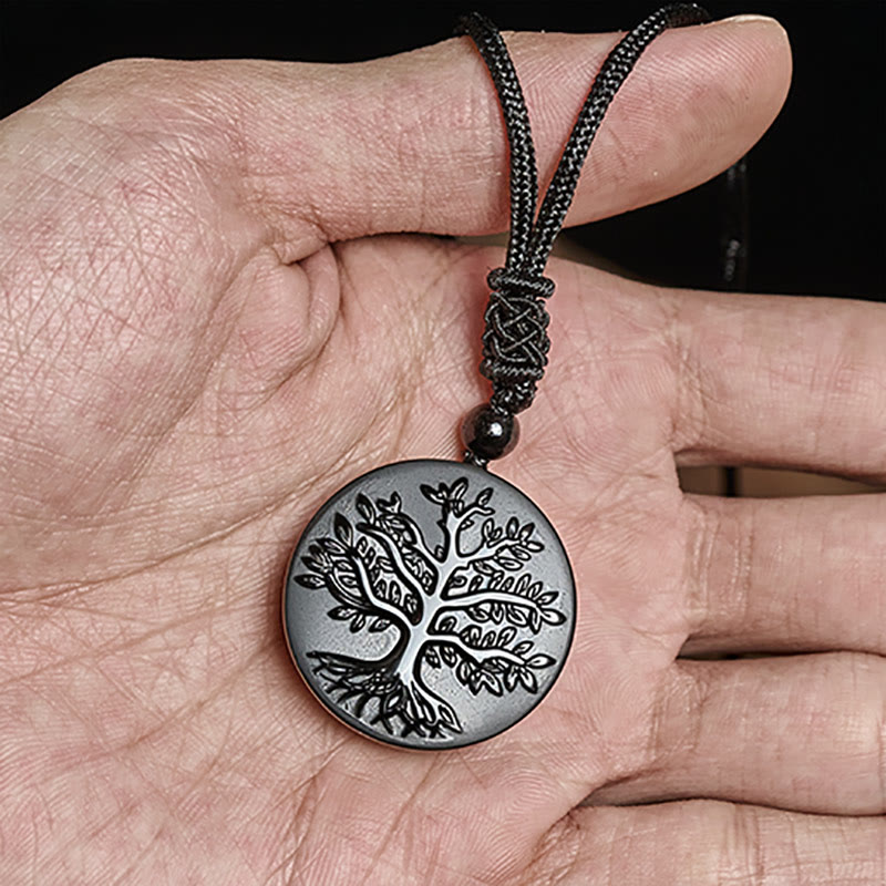 Collar con colgante de obsidiana negra con diseño de árbol de la vida y Buddha Stones - image 4