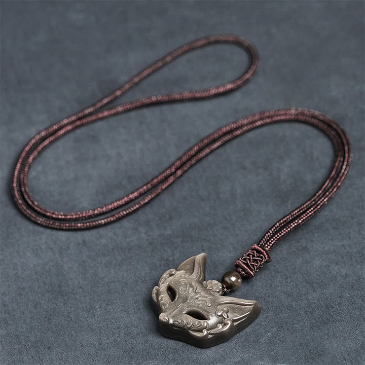 Collar con colgante de protección de obsidiana de hielo y obsidiana plateada con diseño de zorro y relieve de Buddha Stones - image 7