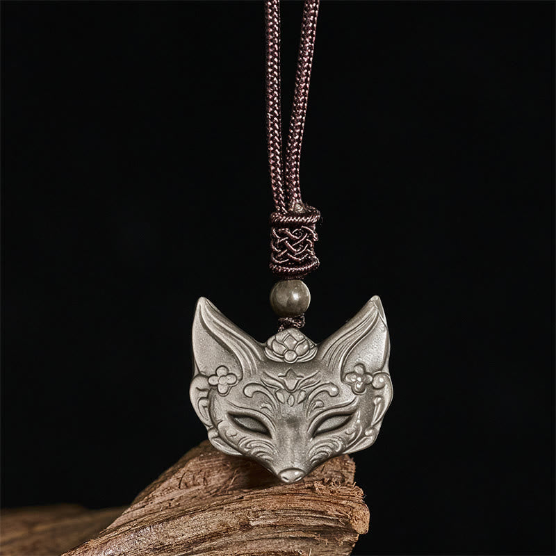 Collar con colgante de protección de obsidiana de hielo y obsidiana plateada con diseño de zorro y relieve de Buddha Stones - image 4