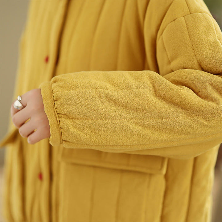 Chaqueta de algodón grueso para mujer, de manga larga, con diseño a rayas y botones de rana y Buddha Stones , con bolsillos - image 16
