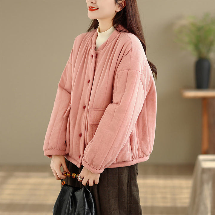 Chaqueta de algodón grueso para mujer, de manga larga, con diseño a rayas y botones de rana y Buddha Stones , con bolsillos - image 5