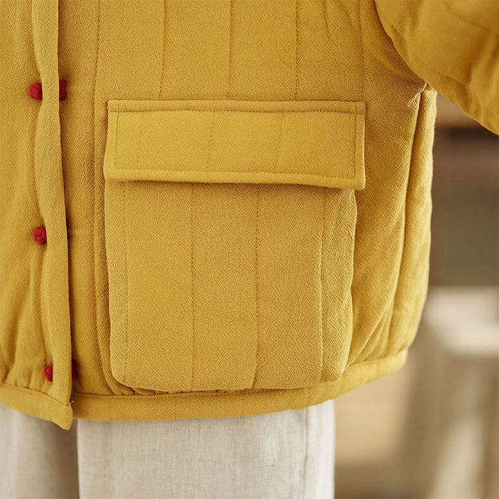 Chaqueta de algodón grueso para mujer, de manga larga, con diseño a rayas y botones de rana y Buddha Stones , con bolsillos - image 14