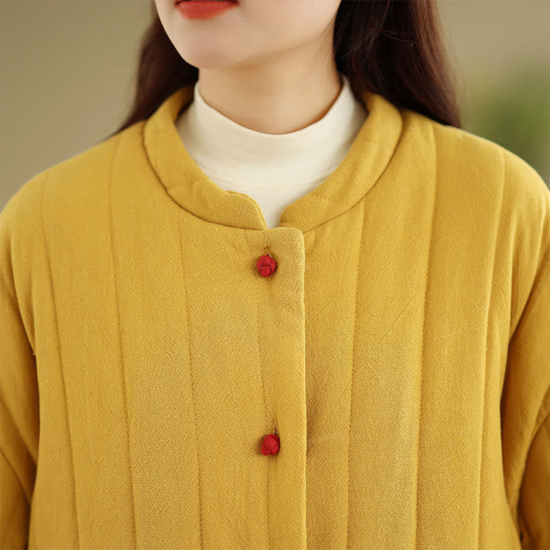 Chaqueta de algodón grueso para mujer, de manga larga, con diseño a rayas y botones de rana y Buddha Stones , con bolsillos - image 13