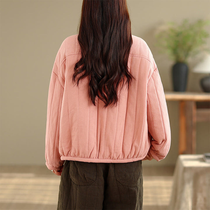 Chaqueta de algodón grueso para mujer, de manga larga, con diseño a rayas y botones de rana y Buddha Stones , con bolsillos - image 6