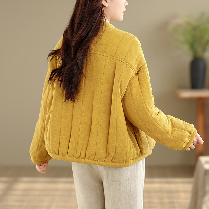 Chaqueta de algodón grueso para mujer, de manga larga, con diseño a rayas y botones de rana y Buddha Stones , con bolsillos - image 15