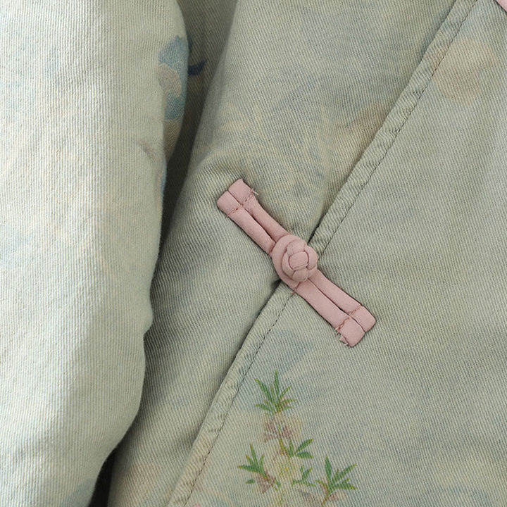 Abrigo de mujer de algodón grueso de manga larga con cuello redondo y estampado de flores y botones de rana con Buddha Stones  - image 16