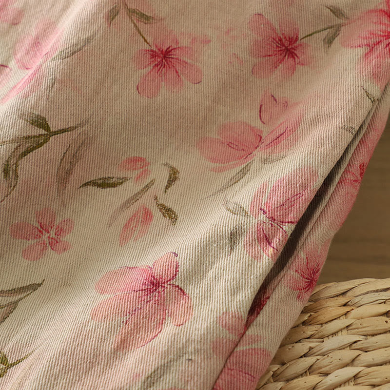 Abrigo de mujer de algodón grueso de manga larga con cuello redondo y estampado de flores y botones de rana con Buddha Stones  - image 10