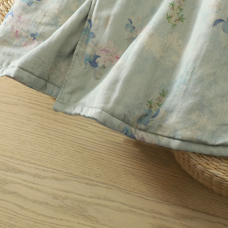 Abrigo de mujer de algodón grueso de manga larga con cuello redondo y estampado de flores y botones de rana con Buddha Stones  - image 17