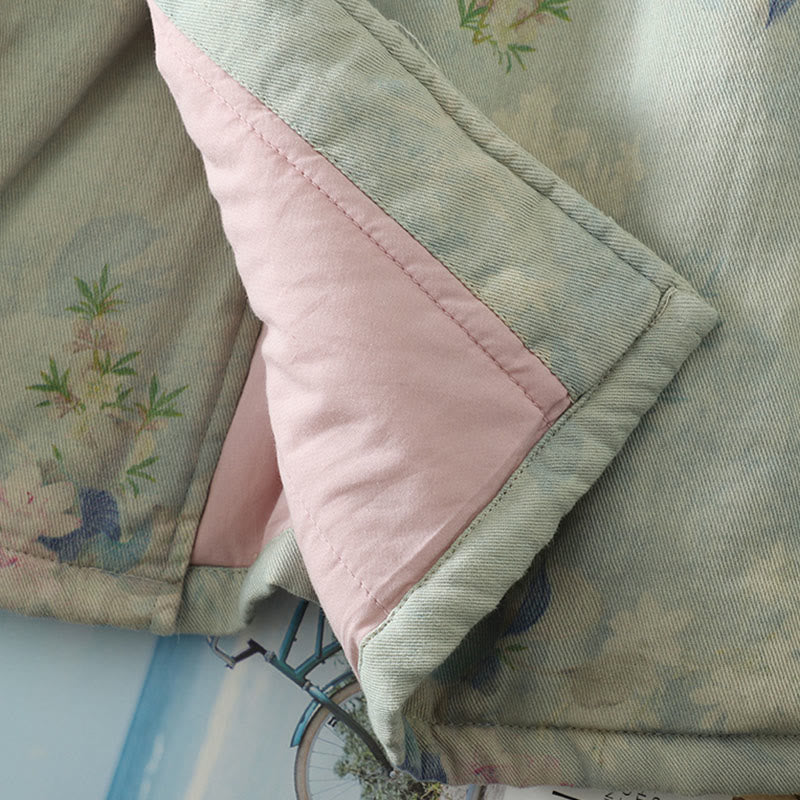 Abrigo de mujer de algodón grueso de manga larga con cuello redondo y estampado de flores y botones de rana con Buddha Stones  - image 20