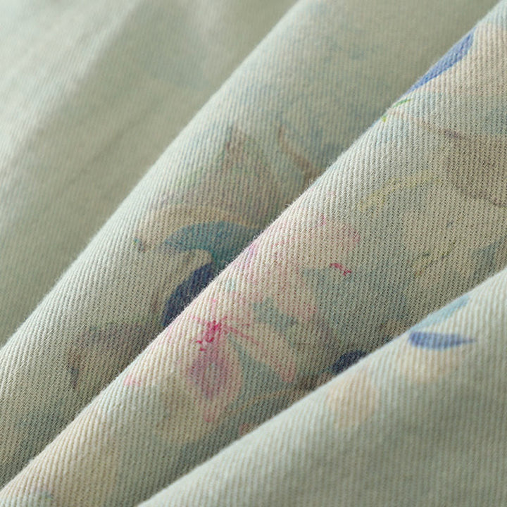 Abrigo de mujer de algodón grueso de manga larga con cuello redondo y estampado de flores y botones de rana con Buddha Stones  - image 19